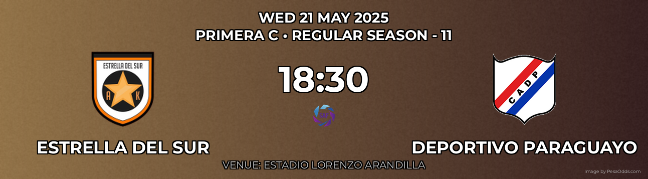 Estrella Del Sur vs Deportivo Paraguayo Prediction match poster for Primera C fixture on WED 21 MAY 2025
