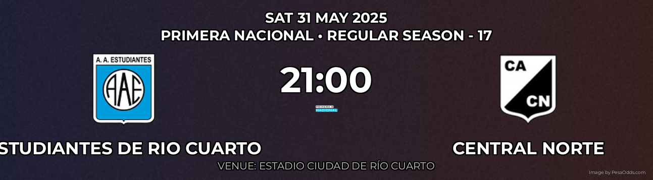 Estudiantes de Rio Cuarto vs Central Norte Prediction match poster for Primera Nacional fixture on SAT 31 MAY 2025