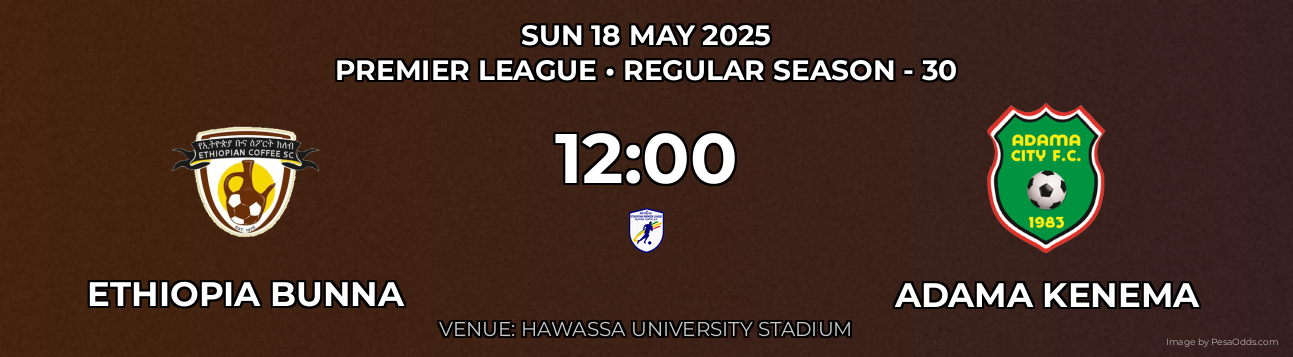 Ethiopia Bunna vs Adama Kenema Prediction match poster for Premier League fixture on SUN 18 MAY 2025