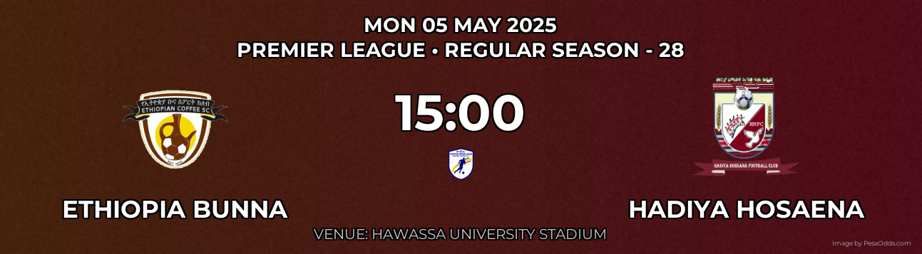 Ethiopia Bunna vs Hadiya Hosaena Prediction match poster for Premier League fixture on MON 05 MAY 2025