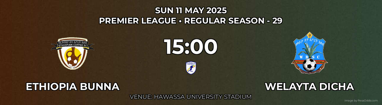 Ethiopia Bunna vs Welayta Dicha Prediction match poster for Premier League fixture on SUN 11 MAY 2025