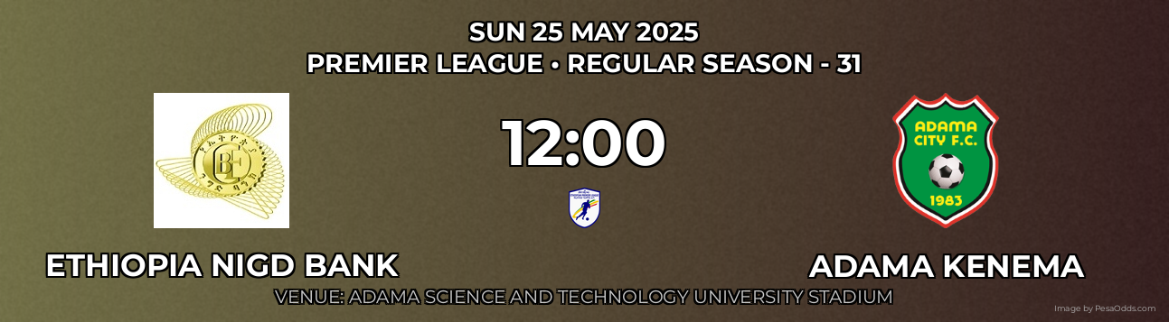 Ethiopia Nigd Bank vs Adama Kenema Prediction match poster for Premier League fixture on SUN 25 MAY 2025