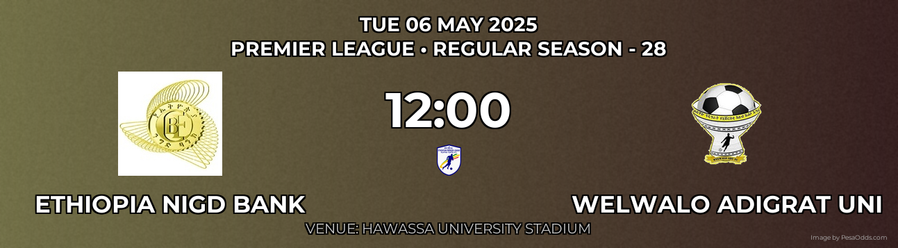 Ethiopia Nigd Bank vs Welwalo Adigrat Uni Prediction match poster for Premier League fixture on TUE 06 MAY 2025
