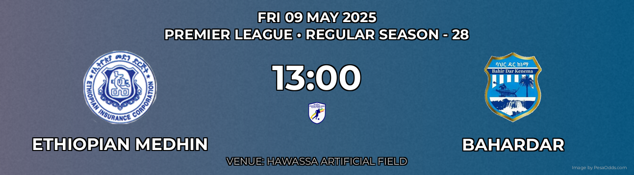 Ethiopian Medhin vs Bahardar Prediction match poster for Premier League fixture on FRI 09 MAY 2025