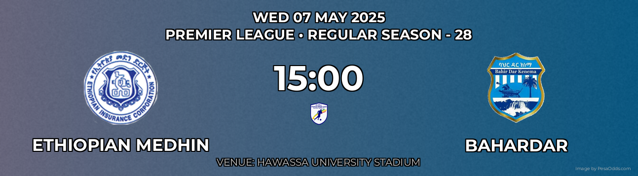 Ethiopian Medhin vs Bahardar Prediction match poster for Premier League fixture on WED 07 MAY 2025