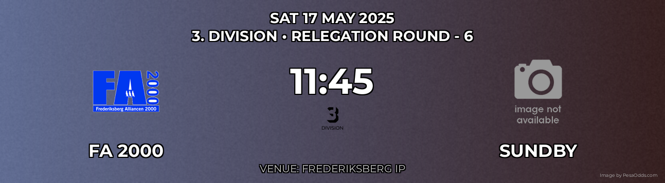 FA 2000 vs Sundby Prediction match poster for 3. Division fixture on SAT 17 MAY 2025