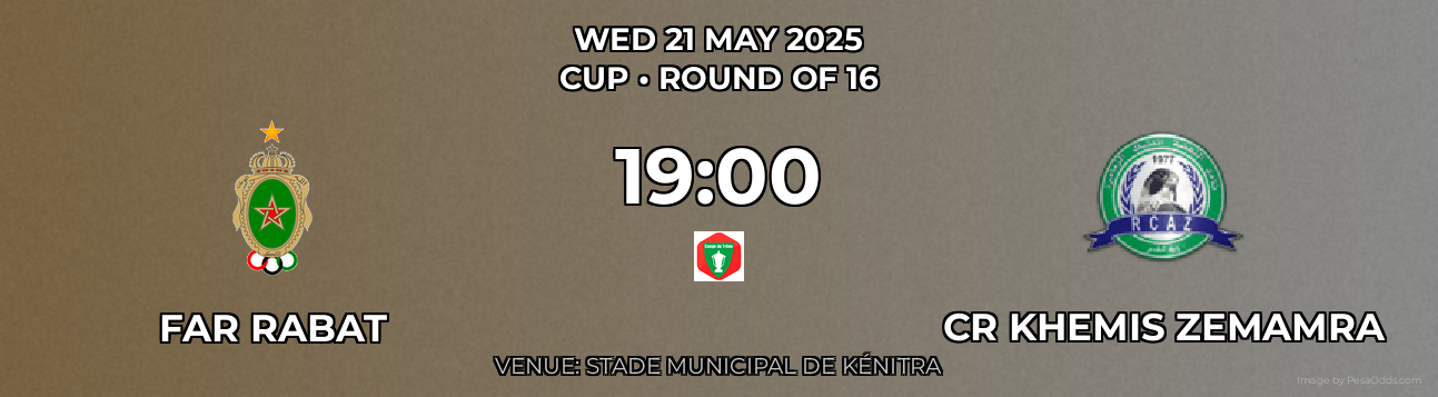 FAR Rabat vs CR Khemis Zemamra Prediction match poster for Cup fixture on WED 21 MAY 2025
