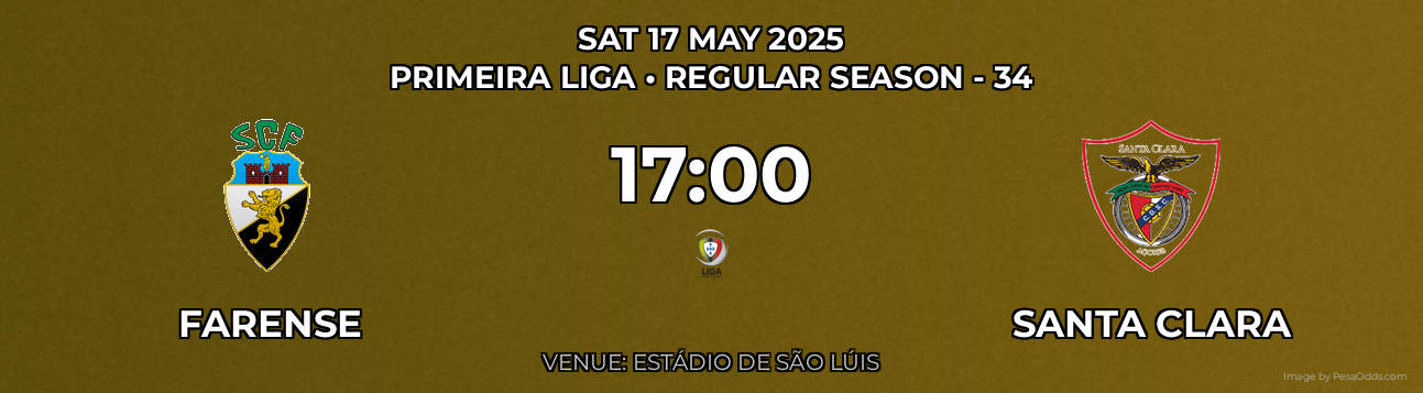 Farense vs Santa Clara Prediction match poster for Primeira Liga fixture on SAT 17 MAY 2025