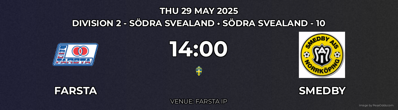 Farsta vs Smedby Prediction match poster for Division 2 - Södra Svealand fixture on THU 29 MAY 2025