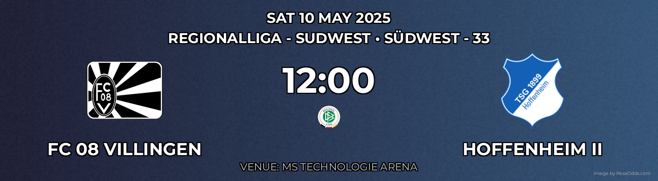 FC 08 Villingen vs Hoffenheim II Prediction match poster for Regionalliga - SudWest fixture on SAT 10 MAY 2025