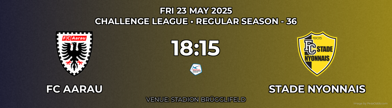FC Aarau vs Stade Nyonnais Prediction match poster for Challenge League fixture on FRI 23 MAY 2025