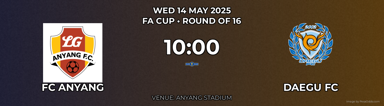 FC Anyang vs Daegu FC Prediction match poster for FA Cup fixture on WED 14 MAY 2025