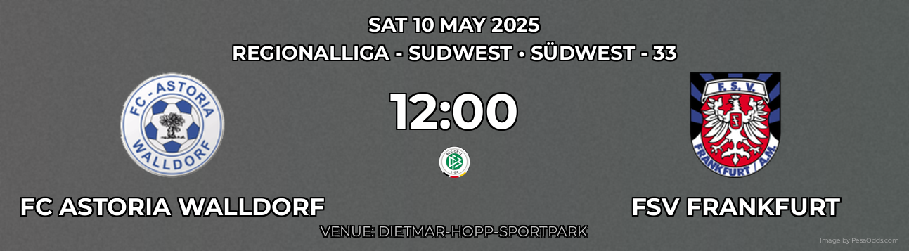 FC Astoria Walldorf vs FSV Frankfurt Prediction match poster for Regionalliga - SudWest fixture on SAT 10 MAY 2025