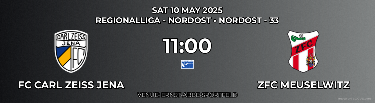 FC Carl Zeiss Jena vs ZFC Meuselwitz Prediction match poster for Regionalliga - Nordost fixture on SAT 10 MAY 2025
