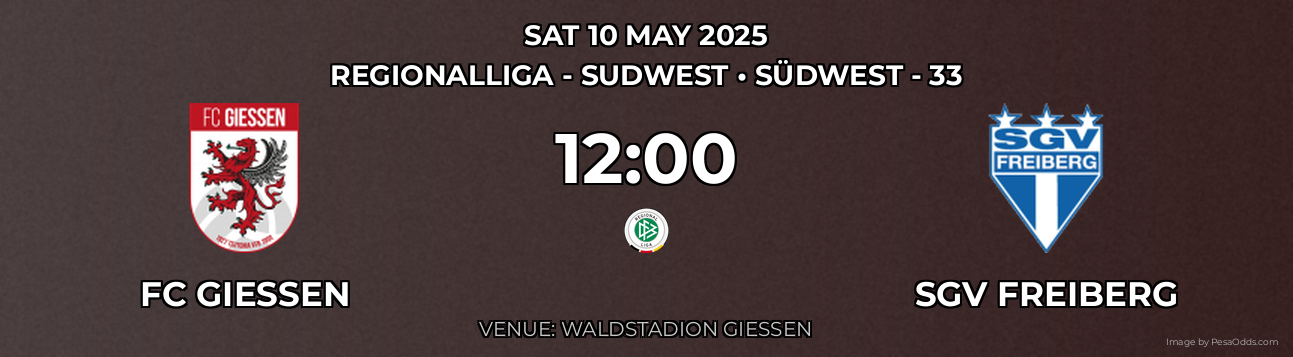 FC Gießen vs SGV Freiberg Prediction match poster for Regionalliga - SudWest fixture on SAT 10 MAY 2025