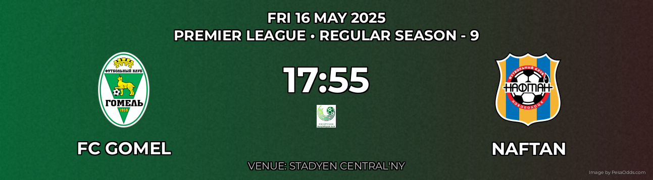 FC Gomel vs Naftan Prediction match poster for Premier League fixture on FRI 16 MAY 2025