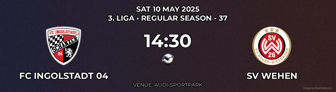 FC Ingolstadt 04 vs SV Wehen Prediction match poster for 3. Liga fixture on SAT 10 MAY 2025