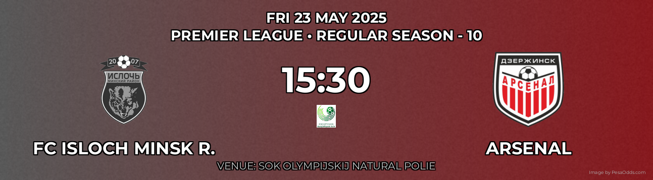 FC Isloch Minsk R. vs Arsenal Prediction match poster for Premier League fixture on FRI 23 MAY 2025