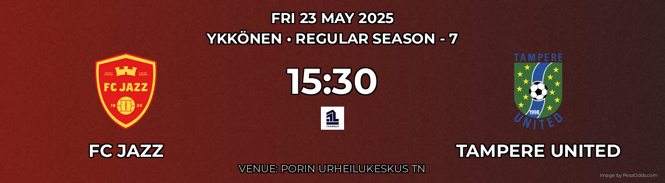 FC jazz vs Tampere United Prediction match poster for Ykkönen fixture on FRI 23 MAY 2025