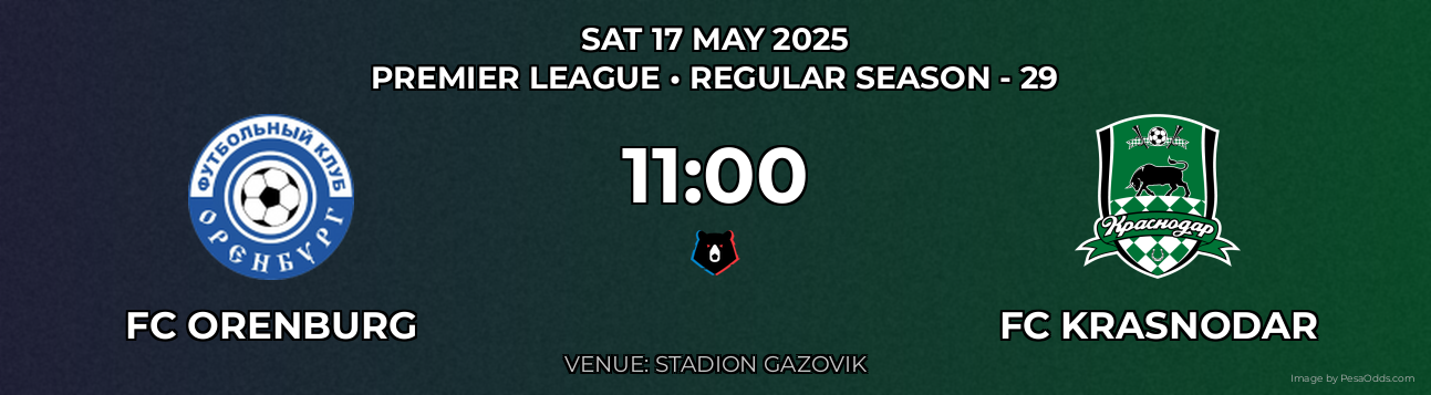 FC Orenburg vs FC Krasnodar Prediction match poster for Premier League fixture on SAT 17 MAY 2025