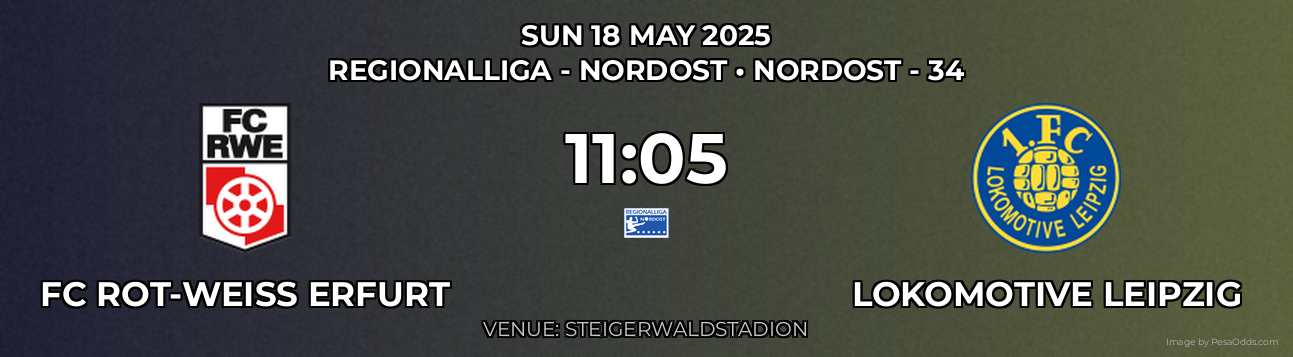 FC Rot-Weiß Erfurt vs Lokomotive Leipzig Prediction match poster for Regionalliga - Nordost fixture on SUN 18 MAY 2025