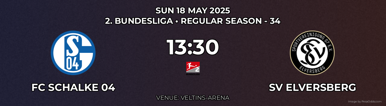 FC Schalke 04 vs SV Elversberg Prediction match poster for 2. Bundesliga fixture on SUN 18 MAY 2025