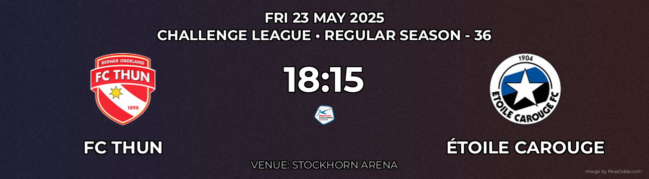 FC Thun vs Étoile Carouge Prediction match poster for Challenge League fixture on FRI 23 MAY 2025