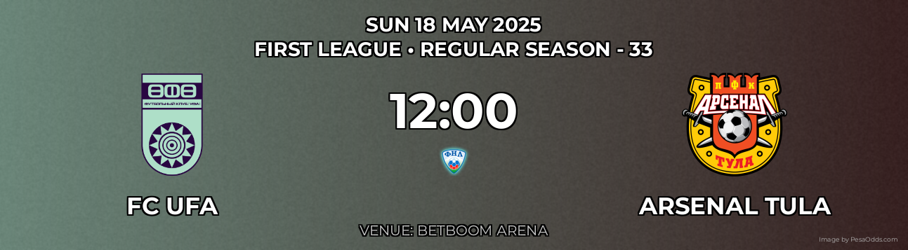 FC UFA vs Arsenal Tula Prediction match poster for First League fixture on SUN 18 MAY 2025