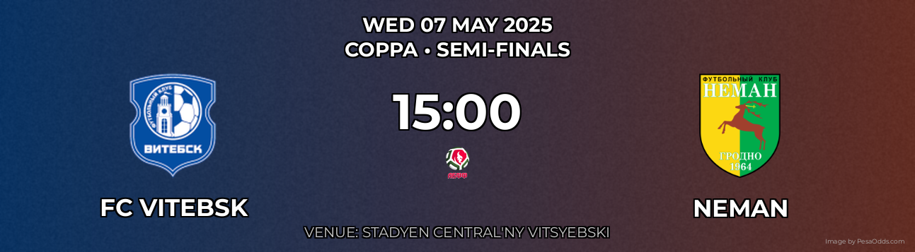 FC Vitebsk vs Neman Prediction match poster for Coppa fixture on WED 07 MAY 2025