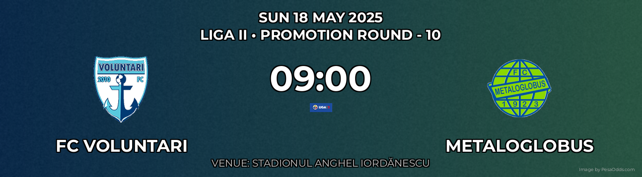 FC Voluntari vs Metaloglobus Prediction match poster for Liga II fixture on SUN 18 MAY 2025