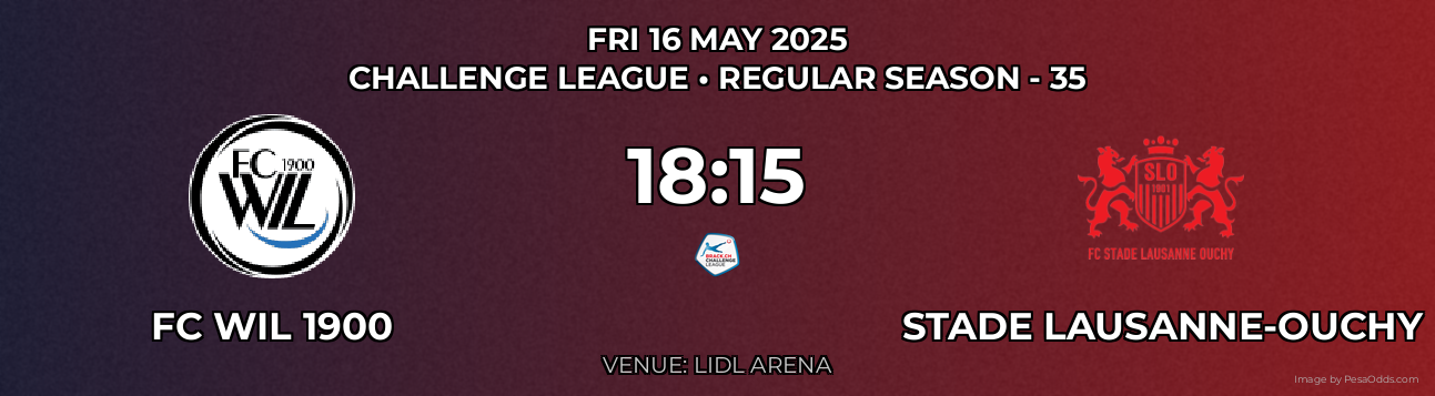 FC WIL 1900 vs Stade Lausanne-Ouchy Prediction match poster for Challenge League fixture on FRI 16 MAY 2025