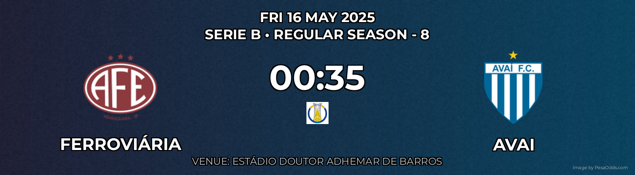 Ferroviária vs Avai Prediction match poster for Serie B fixture on FRI 16 MAY 2025