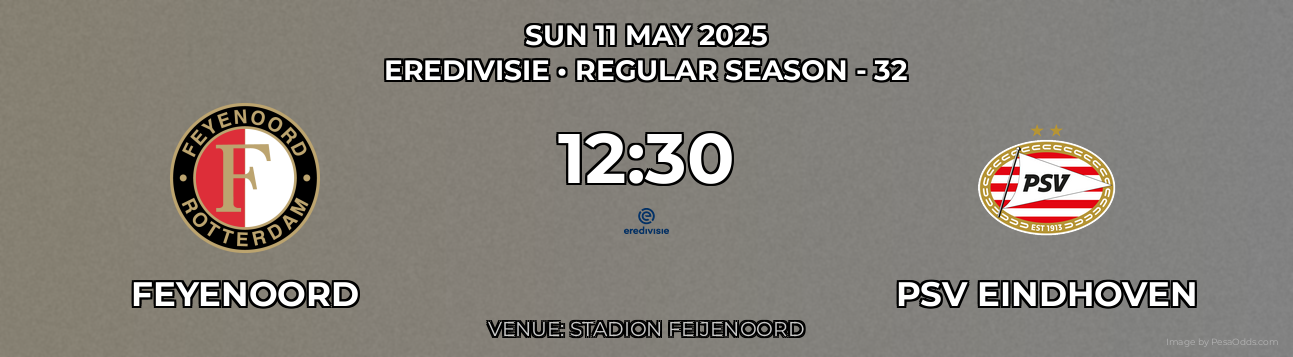Feyenoord vs PSV Eindhoven Prediction match poster for Eredivisie fixture on SUN 11 MAY 2025