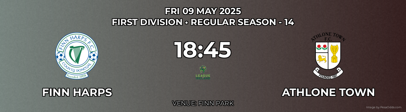 Finn Harps vs Athlone Town Prediction match poster for First Division fixture on FRI 09 MAY 2025
