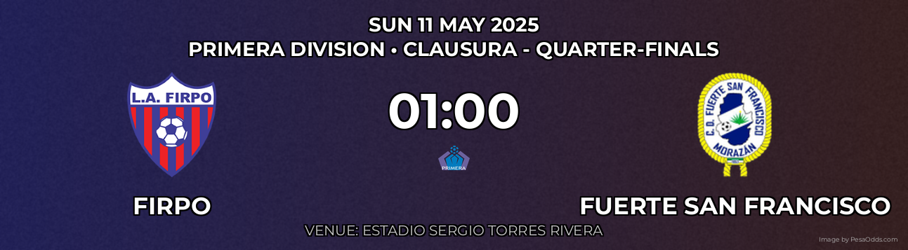 Firpo vs Fuerte San Francisco Prediction match poster for Primera Division fixture on SUN 11 MAY 2025