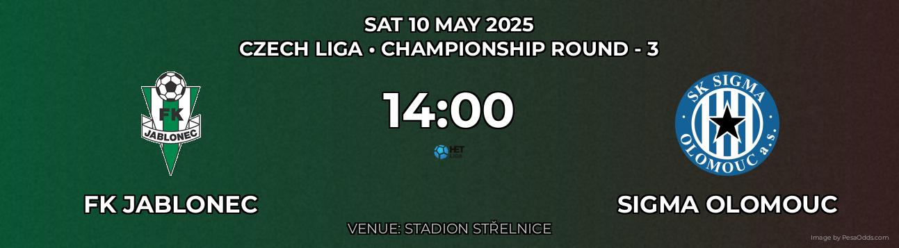 FK Jablonec vs Sigma Olomouc Prediction match poster for Czech Liga fixture on SAT 10 MAY 2025