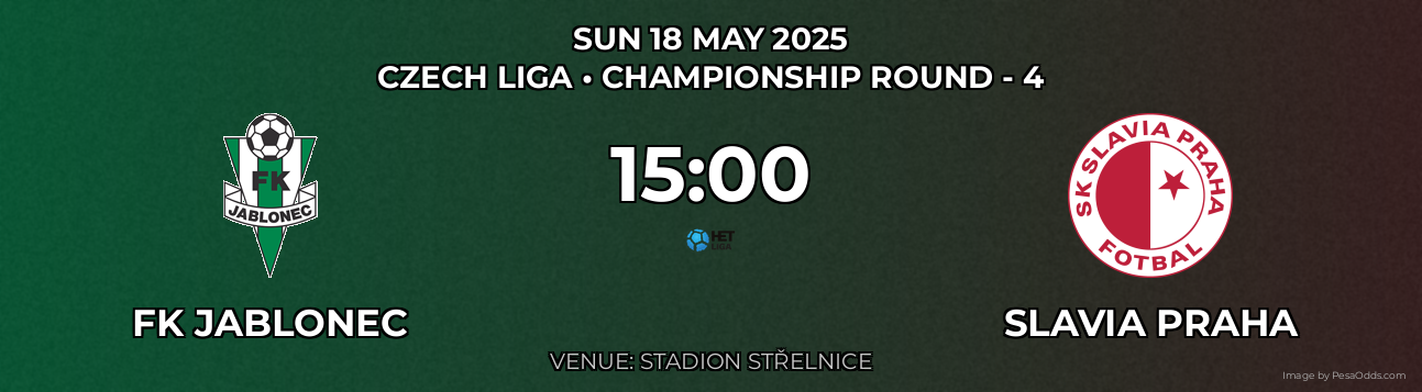 FK Jablonec vs Slavia Praha Prediction match poster for Czech Liga fixture on SUN 18 MAY 2025
