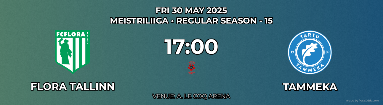 Flora Tallinn vs Tammeka Prediction match poster for Meistriliiga fixture on FRI 30 MAY 2025