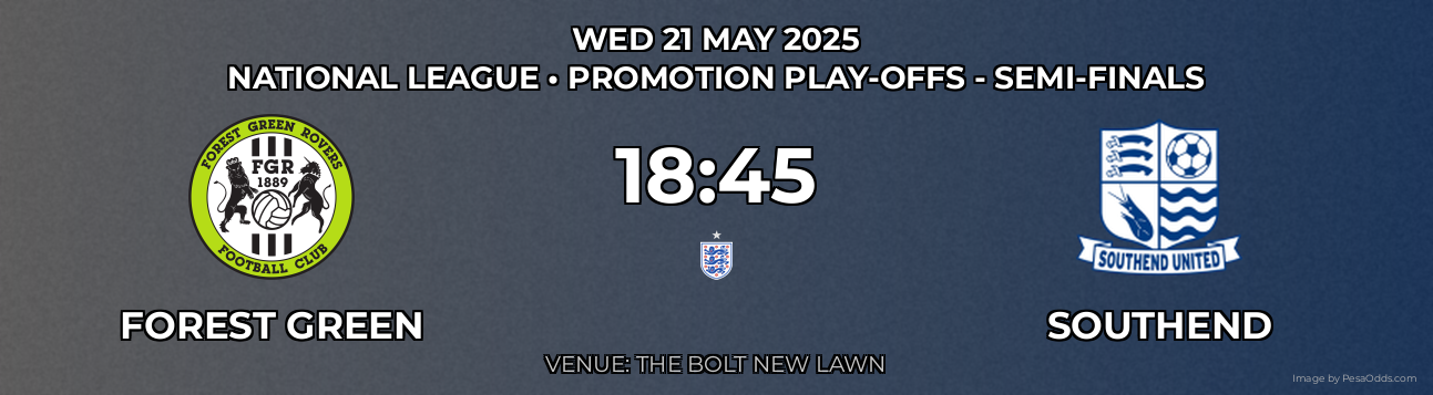 Forest Green vs Southend Prediction match poster for National League fixture on WED 21 MAY 2025