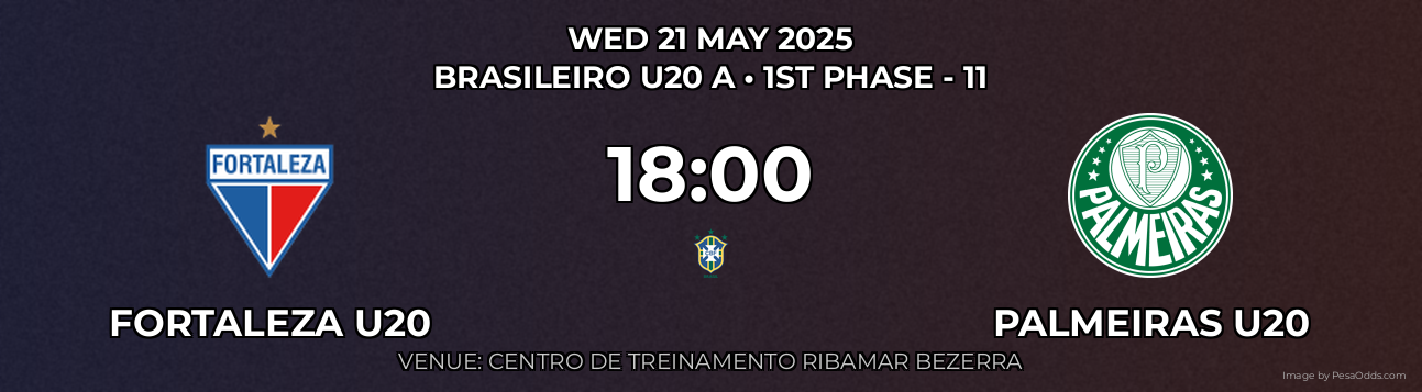 Fortaleza U20 vs Palmeiras U20 Prediction match poster for Brasileiro U20 A fixture on WED 21 MAY 2025