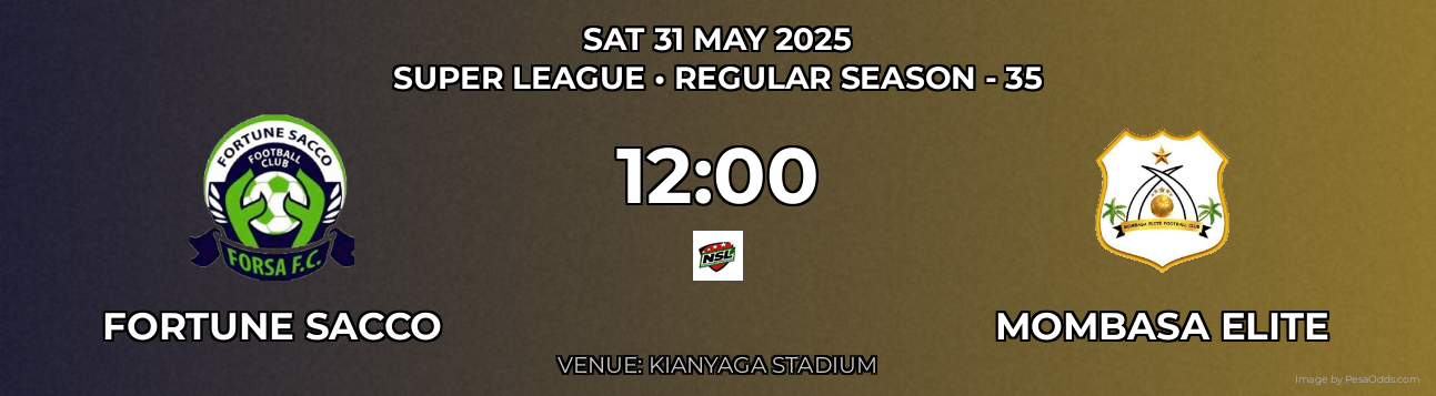Fortune Sacco vs Mombasa Elite Prediction match poster for Super League fixture on SAT 31 MAY 2025