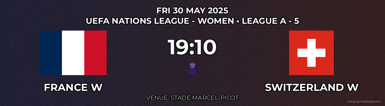 France W vs Switzerland W Prediction match poster for UEFA Nations League - Women fixture on FRI 30 MAY 2025