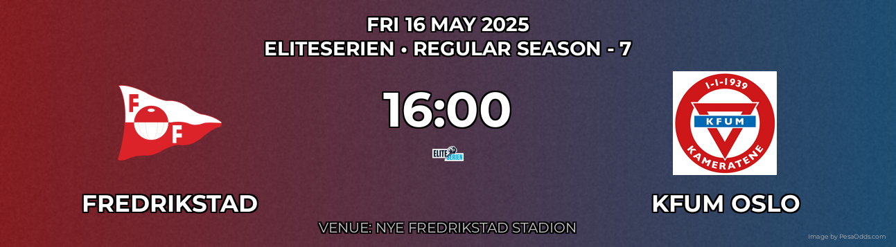 Fredrikstad vs KFUM Oslo Prediction match poster for Eliteserien fixture on FRI 16 MAY 2025