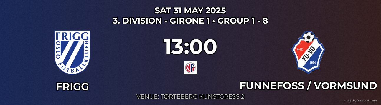 Frigg vs Funnefoss / Vormsund Prediction match poster for 3. Division - Girone 1 fixture on SAT 31 MAY 2025