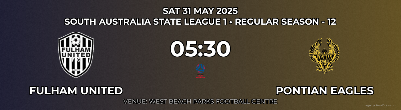 Fulham United vs Pontian Eagles Prediction match poster for South Australia State League 1 fixture on SAT 31 MAY 2025