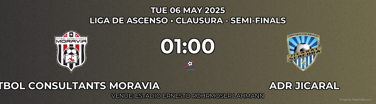 Futbol Consultants Moravia vs ADR Jicaral Prediction match poster for Liga de Ascenso fixture on TUE 06 MAY 2025