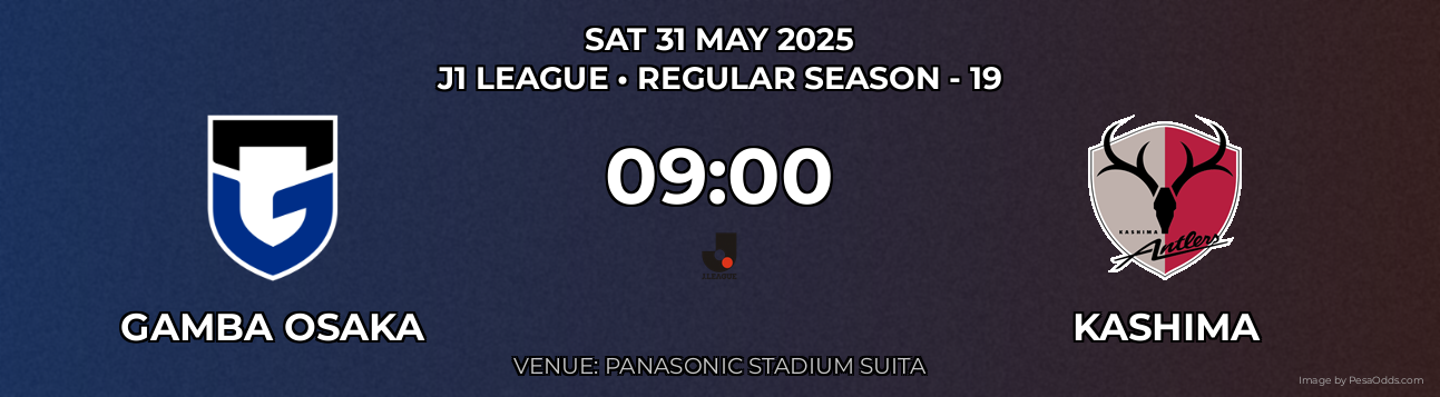 Gamba Osaka vs Kashima Prediction match poster for J1 League fixture on SAT 31 MAY 2025