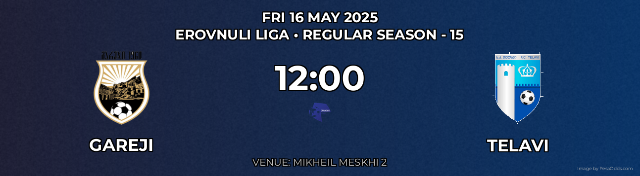 Gareji vs Telavi Prediction match poster for Erovnuli Liga fixture on FRI 16 MAY 2025