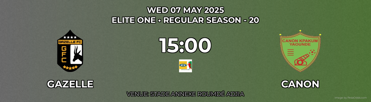 Gazelle vs Canon Prediction match poster for Elite One fixture on WED 07 MAY 2025