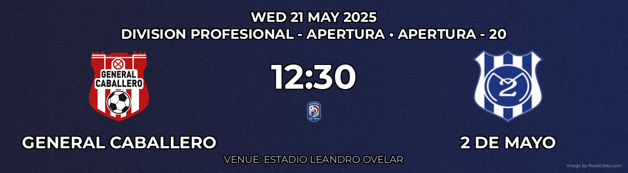 General Caballero vs 2 de Mayo Prediction match poster for Division Profesional - Apertura fixture on WED 21 MAY 2025